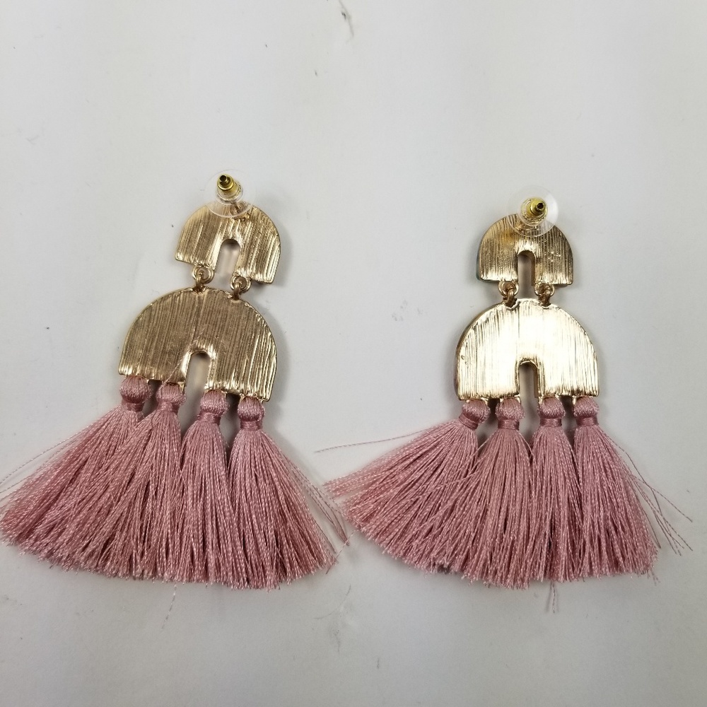 marble acetate earrings Pink Half Circle tassel - Picture 8 of 8